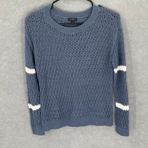 Talbots Sweater S Blue Open Knit White Stripes‎ Breathable Lightweight Pullover